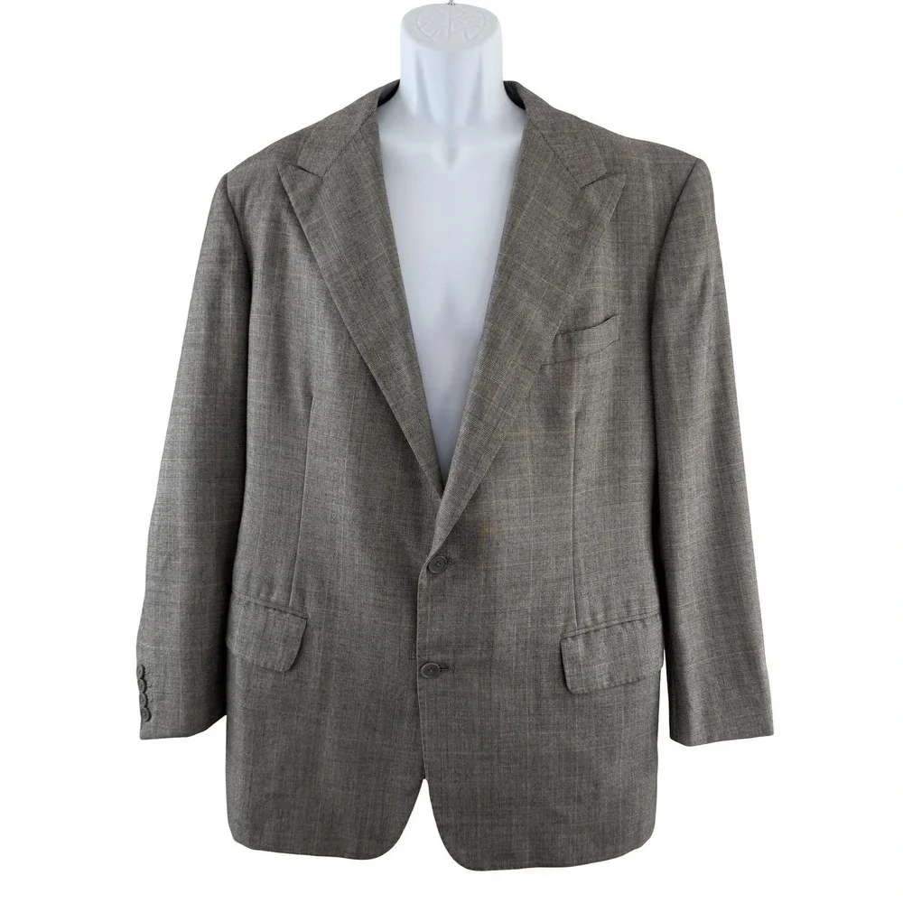 Vintage Alan Flusser Sport Coat Mens 44R Gray Glen Plaid Wool Tweed 80s Academia